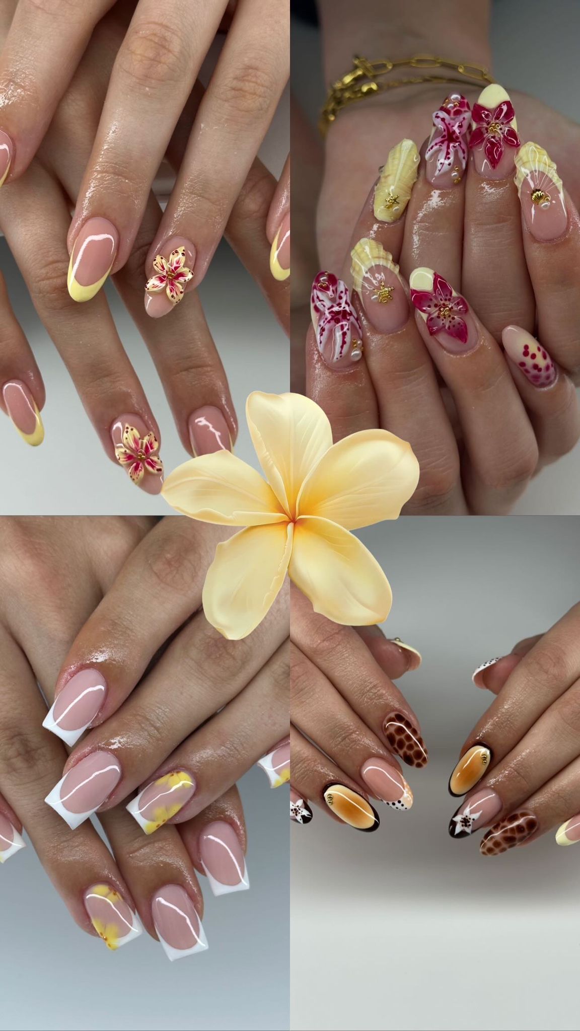 Floral handbemalte Nägel in zartem Gelb und Rosa · Moonlit Nails Hildesheim